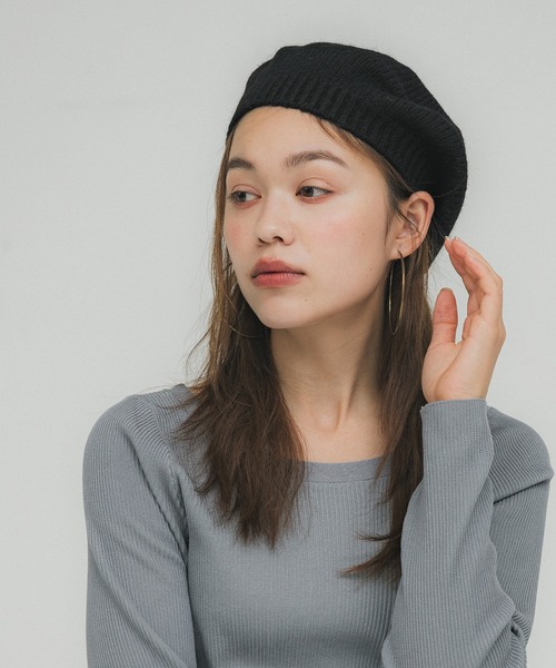 coca(coca)(コカ)の「ニットベレー帽(ハンチング/ベレー帽・レディース・ブラック/グレー・ONE SIZE)」の4枚目の写真