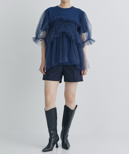 【VIVIANO/ヴィヴィアーノ】Tulle Lyered T-shirt VIVIANO/ヴィヴィアーノ】《STUDIOUS別注》Tulle Lyered T-shirt