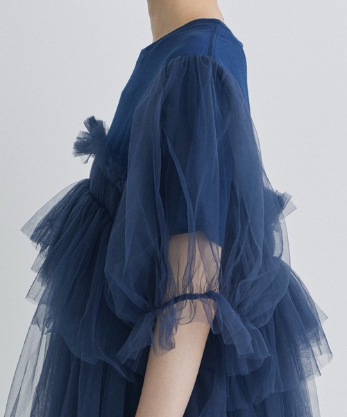 ヴィヴィアーノ VIVIANO チュールTシャツ ネイビー VIVIANO/ヴィヴィアーノ】Volume Tulle T-shirt（Tシャツ