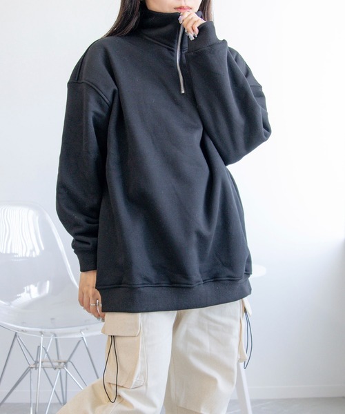 aimoha（アイモハ）の「オーバーサイズハーフジップスウェット（スウェット・レディース・ブラック/ホワイト/グレー・MEDIUM/LARGE）」の10枚目の写真