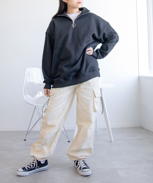 aimoha（アイモハ）の「オーバーサイズハーフジップスウェット（スウェット・レディース・ブラック/ホワイト/グレー・MEDIUM/LARGE）」の13枚目の写真