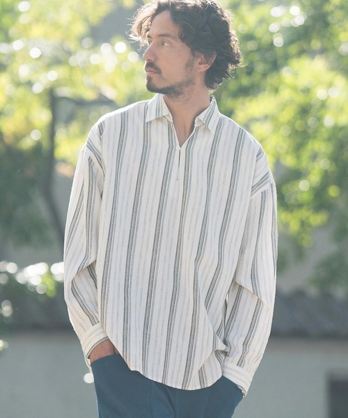 CAMBIO（カンビオ）の「ms5523-Cotton Linen Skipper Pullover Shirts シャツ（シャツ/ブラウス・メンズ・カーキ/ホワイト/ブラック・M/L/S）」の2枚目の写真