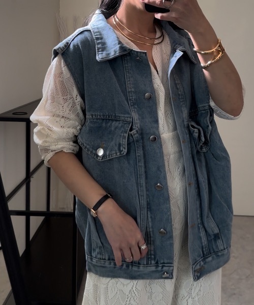 ULEULA(ウルア)の「デニムオーバーベスト/Gジャンベスト(ベスト・レディース・ブラック/ブルー・FREE)」の2枚目の写真