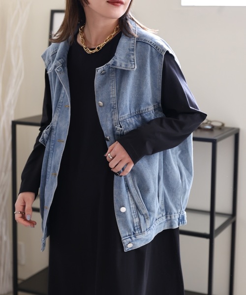 ULEULA(ウルア)の「デニムオーバーベスト/Gジャンベスト(ベスト・レディース・ブラック/ブルー・FREE)」の22枚目の写真