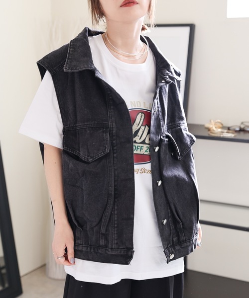 ULEULA(ウルア)の「デニムオーバーベスト/Gジャンベスト(ベスト・レディース・ブラック/ブルー・FREE)」の9枚目の写真