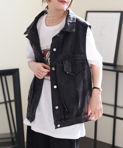 ULEULA(ウルア)の「デニムオーバーベスト/Gジャンベスト(ベスト・レディース・ブラック/ブルー・FREE)」の11枚目の写真