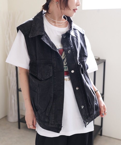 ULEULA(ウルア)の「デニムオーバーベスト/Gジャンベスト(ベスト・レディース・ブラック/ブルー・FREE)」の8枚目の写真
