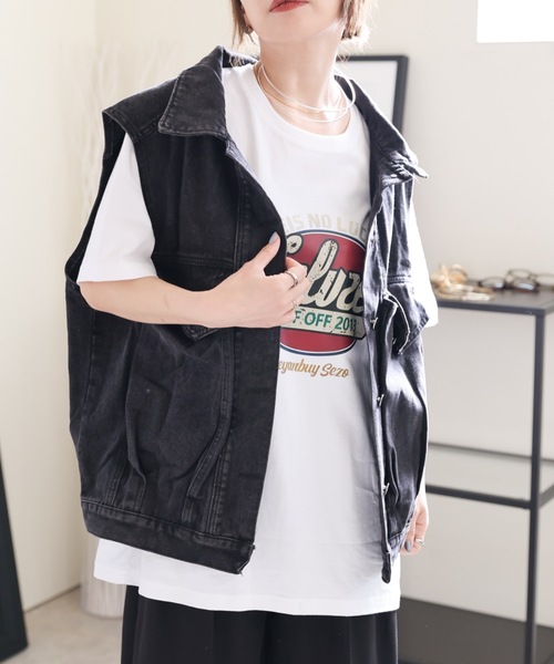 ULEULA(ウルア)の「デニムオーバーベスト/Gジャンベスト(ベスト・レディース・ブラック/ブルー・FREE)」の6枚目の写真