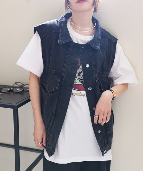 ULEULA(ウルア)の「デニムオーバーベスト/Gジャンベスト(ベスト・レディース・ブラック/ブルー・FREE)」の7枚目の写真