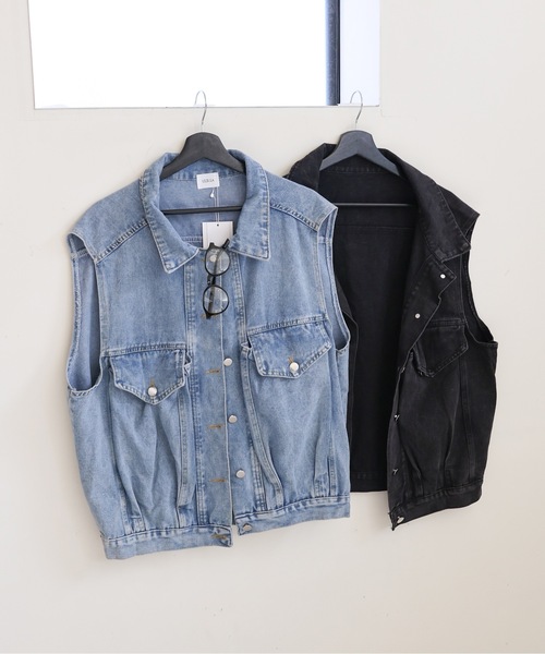 ULEULA(ウルア)の「デニムオーバーベスト/Gジャンベスト(ベスト・レディース・ブラック/ブルー・FREE)」の4枚目の写真