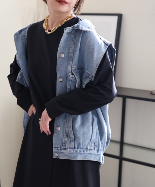 ULEULA(ウルア)の「デニムオーバーベスト/Gジャンベスト(ベスト・レディース・ブラック/ブルー・FREE)」の21枚目の写真