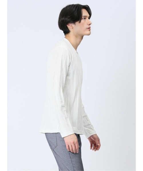 m.f.editorial(エムエフエディトリアル)の「リンクスジャガードストライプ フェイクVネック長袖Tシャツ(Tシャツ/カットソー・メンズ・ブラック/ホワイト・LARGE/MEDIUM/X-LARGE)」の10枚目の写真