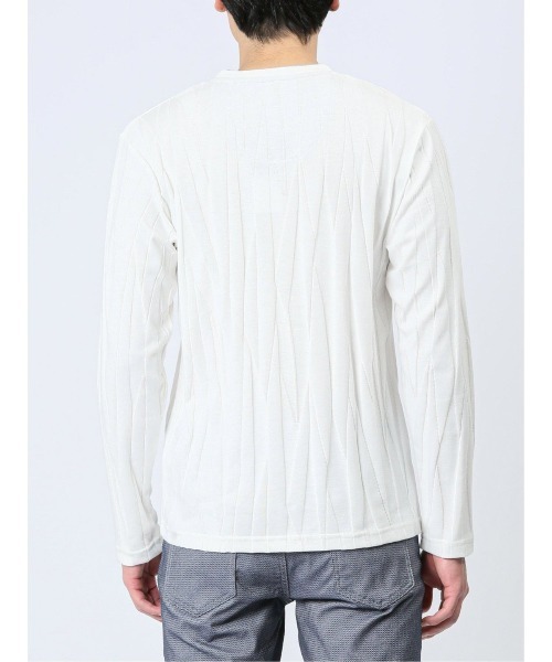 m.f.editorial(エムエフエディトリアル)の「リンクスジャガードストライプ フェイクVネック長袖Tシャツ(Tシャツ/カットソー・メンズ・ブラック/ホワイト・LARGE/MEDIUM/X-LARGE)」の11枚目の写真