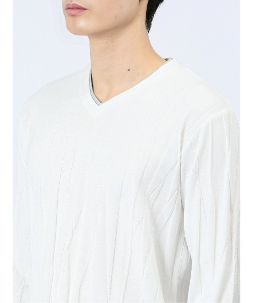 m.f.editorial(エムエフエディトリアル)の「リンクスジャガードストライプ フェイクVネック長袖Tシャツ(Tシャツ/カットソー・メンズ・ブラック/ホワイト・LARGE/MEDIUM/X-LARGE)」の17枚目の写真