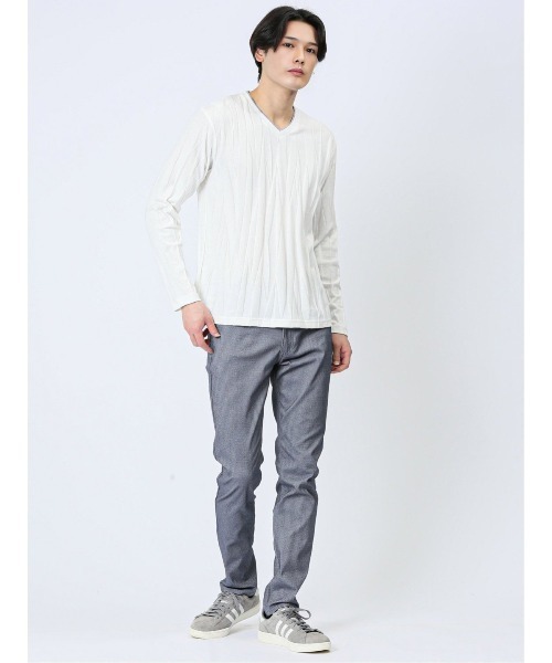 m.f.editorial(エムエフエディトリアル)の「リンクスジャガードストライプ フェイクVネック長袖Tシャツ(Tシャツ/カットソー・メンズ・ブラック/ホワイト・LARGE/MEDIUM/X-LARGE)」の13枚目の写真