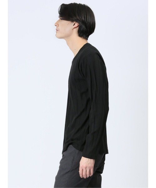 m.f.editorial(エムエフエディトリアル)の「リンクスジャガードストライプ フェイクVネック長袖Tシャツ(Tシャツ/カットソー・メンズ・ブラック/ホワイト・LARGE/MEDIUM/X-LARGE)」の14枚目の写真