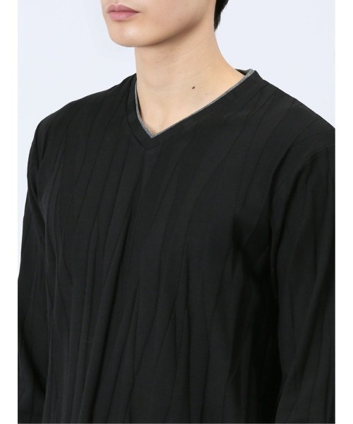 m.f.editorial(エムエフエディトリアル)の「リンクスジャガードストライプ フェイクVネック長袖Tシャツ(Tシャツ/カットソー・メンズ・ブラック/ホワイト・LARGE/MEDIUM/X-LARGE)」の18枚目の写真