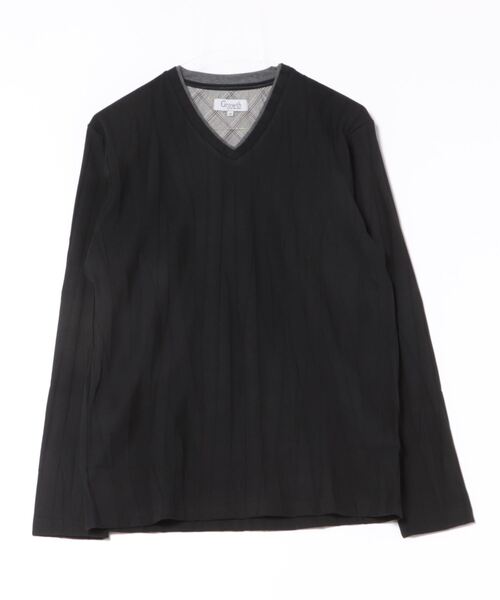 m.f.editorial(エムエフエディトリアル)の「リンクスジャガードストライプ フェイクVネック長袖Tシャツ(Tシャツ/カットソー・メンズ・ブラック/ホワイト・LARGE/MEDIUM/X-LARGE)」の15枚目の写真