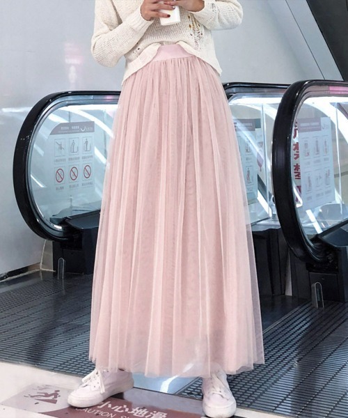 Miniministore（ミニミニストア）の「チュールスカート ロング（スカート・レディース・グレー/ホワイト/ベージュ/ブラック/ミント/ピンク/ブラウン・M/L/S）」の7枚目の写真