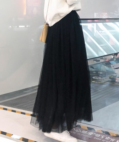 Miniministore（ミニミニストア）の「チュールスカート ロング（スカート・レディース・グレー/ホワイト/ベージュ/ブラック/ミント/ピンク/ブラウン・M/L/S）」の14枚目の写真