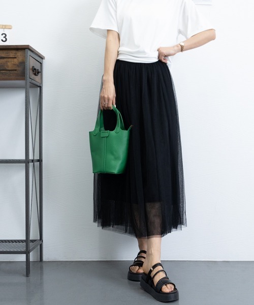 Miniministore（ミニミニストア）の「チュールスカート ロング（スカート・レディース・グレー/ホワイト/ベージュ/ブラック/ミント/ピンク/ブラウン・M/L/S）」の10枚目の写真