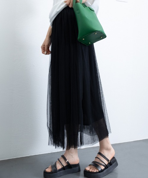 Miniministore（ミニミニストア）の「チュールスカート ロング（スカート・レディース・グレー/ホワイト/ベージュ/ブラック/ミント/ピンク/ブラウン・M/L/S）」の11枚目の写真