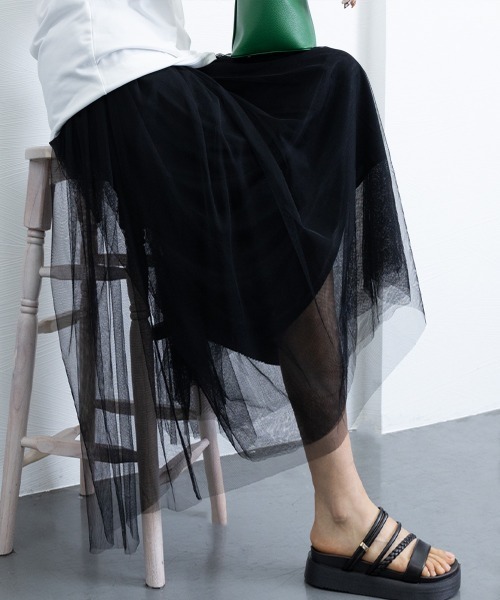 Miniministore（ミニミニストア）の「チュールスカート ロング（スカート・レディース・グレー/ホワイト/ベージュ/ブラック/ミント/ピンク/ブラウン・M/L/S）」の21枚目の写真