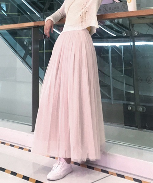 Miniministore（ミニミニストア）の「チュールスカート ロング（スカート・レディース・グレー/ホワイト/ベージュ/ブラック/ミント/ピンク/ブラウン・M/L/S）」の22枚目の写真