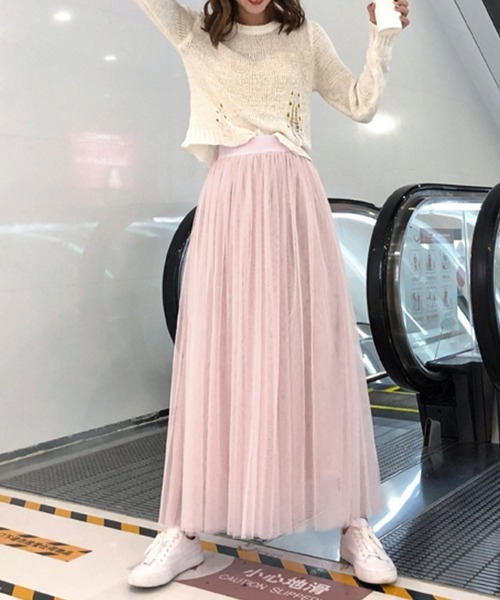 Miniministore（ミニミニストア）の「チュールスカート ロング（スカート・レディース・グレー/ホワイト/ベージュ/ブラック/ミント/ピンク/ブラウン・M/L/S）」の15枚目の写真