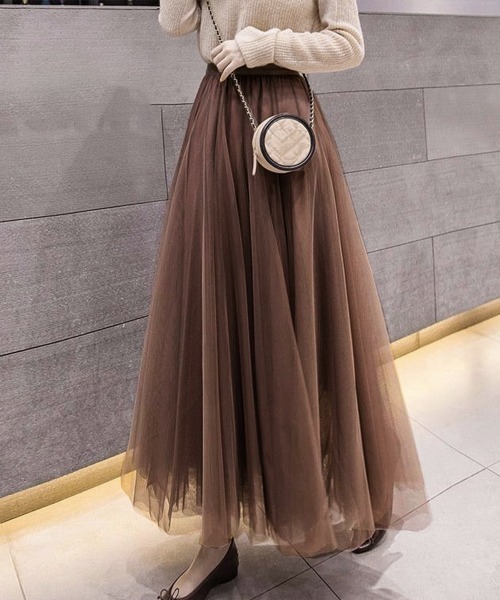 Miniministore（ミニミニストア）の「チュールスカート ロング（スカート・レディース・グレー/ホワイト/ベージュ/ブラック/ミント/ピンク/ブラウン・M/L/S）」の17枚目の写真