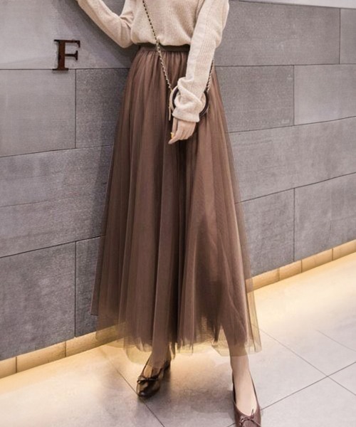 Miniministore（ミニミニストア）の「チュールスカート ロング（スカート・レディース・グレー/ホワイト/ベージュ/ブラック/ミント/ピンク/ブラウン・M/L/S）」の18枚目の写真