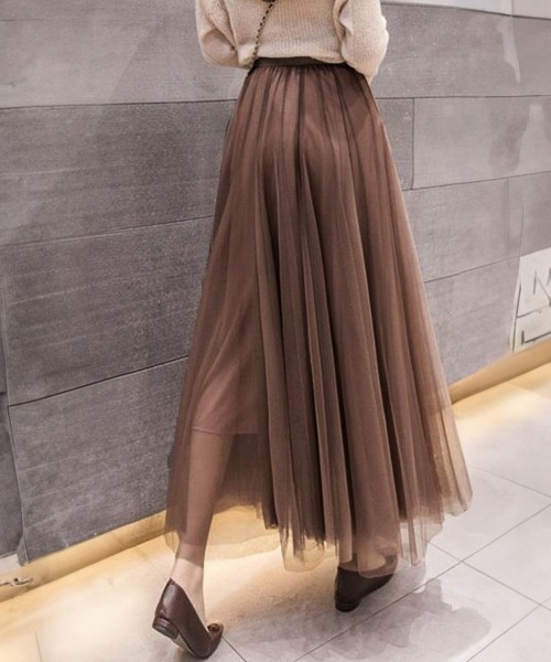 Miniministore（ミニミニストア）の「チュールスカート ロング（スカート・レディース・グレー/ホワイト/ベージュ/ブラック/ミント/ピンク/ブラウン・M/L/S）」の19枚目の写真