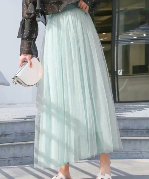 Miniministore（ミニミニストア）の「チュールスカート ロング（スカート・レディース・グレー/ホワイト/ベージュ/ブラック/ミント/ピンク/ブラウン・M/L/S）」の20枚目の写真