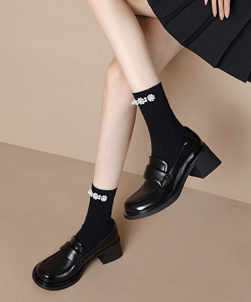 shoes365(シューズスリーシックスファイヴ)の「【shoes365】ハイヒール 厚底スクエアトウ・ローファー(ローファー・レディース・ブラック系その他2/ブラック系その他・24.0cm/24.5cm/22.5cm/23.5cm/23.0cm)」の2枚目の写真