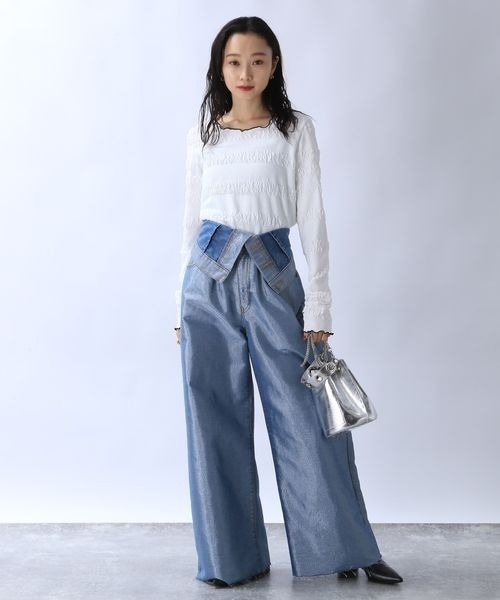 JEANASIS（ジーナシス）の「シャーリングメローLSプルオーバー/102733（Tシャツ/カットソー・レディース・ホワイト/チャコールグレー・FREE）」の11枚目の写真