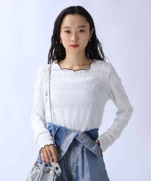 JEANASIS（ジーナシス）の「シャーリングメローLSプルオーバー/102733（Tシャツ/カットソー・レディース・ホワイト/チャコールグレー・FREE）」の7枚目の写真