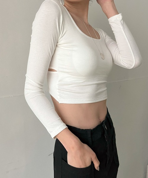 Jewelobe（ジュエローブ）の「バッククロスクロップドカットソー（Tシャツ/カットソー・レディース・グレー/ホワイト/ブラック・FREE）」の2枚目の写真