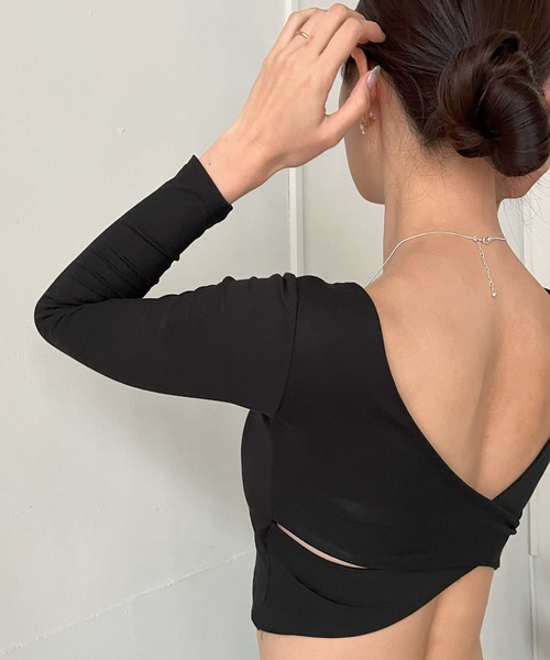 Jewelobe（ジュエローブ）の「バッククロスクロップドカットソー（Tシャツ/カットソー・レディース・グレー/ホワイト/ブラック・FREE）」の3枚目の写真