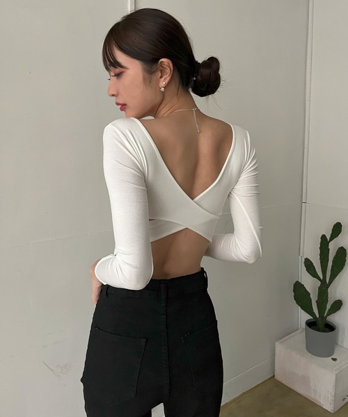 Jewelobe（ジュエローブ）の「バッククロスクロップドカットソー（Tシャツ/カットソー・レディース・グレー/ホワイト/ブラック・FREE）」の6枚目の写真