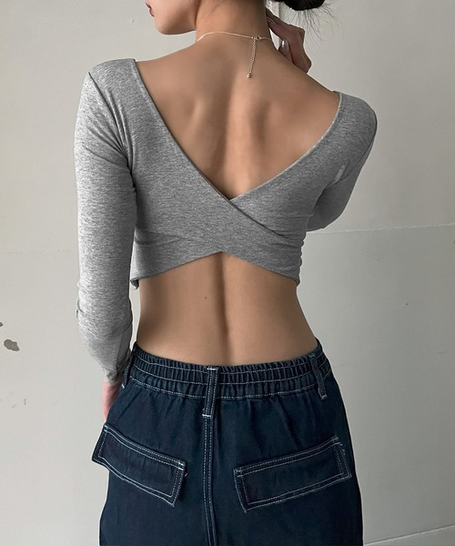 Jewelobe（ジュエローブ）の「バッククロスクロップドカットソー（Tシャツ/カットソー・レディース・グレー/ホワイト/ブラック・FREE）」の15枚目の写真