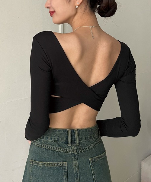 Jewelobe（ジュエローブ）の「バッククロスクロップドカットソー（Tシャツ/カットソー・レディース・グレー/ホワイト/ブラック・FREE）」の19枚目の写真