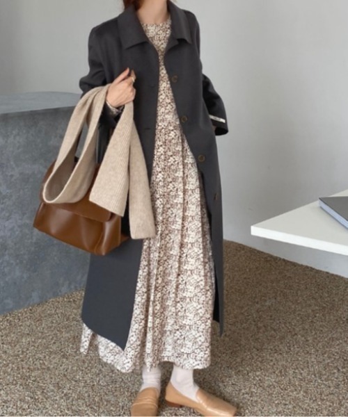 sorule（ソルレ）の「クルーネックサイドリボン花柄ワンピース（ワンピース・レディース・ブルー/ブラウン・FREE）」の7枚目の写真