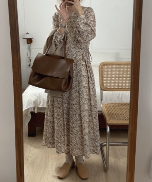 オリジナルリボン柄ワンピース チェック柄リボンフレアロングワンピース[pu44] | レディース