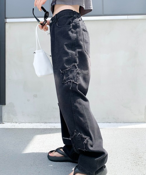 sl33zyskiz domicile tokyo スター パンツ 星 y2k セール】スターモチーフ Y2K ワイドデニムパンツ（デニムパンツ
