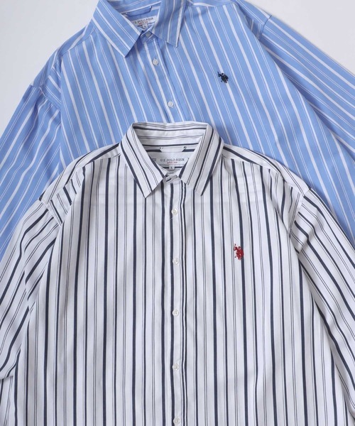 U.S. POLO ASSN.(ユーエスポロアッスン)の「U.S. POLO ASSN./ユーエスポロアッスン オーバーサイズ ブロード 無地 ストライプ ロゴ ワンポイント刺繍 レギュラーカラー 長袖シャツ/レディース メンズ(シャツ/ブラウス・メンズ・ブルー系その他/ホワイト系その他/ホワイト/ネイビー・LL/M/L)」の3枚目の写真