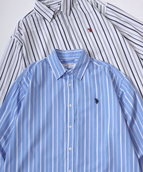 U.S. POLO ASSN.(ユーエスポロアッスン)の「U.S. POLO ASSN./ユーエスポロアッスン オーバーサイズ ブロード 無地 ストライプ ロゴ ワンポイント刺繍 レギュラーカラー 長袖シャツ/レディース メンズ(シャツ/ブラウス・メンズ・ブルー系その他/ホワイト系その他/ホワイト/ネイビー・LL/M/L)」の4枚目の写真