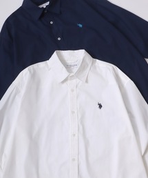 U.S. POLO ASSN./ユーエスポロアッスン オーバーサイズ ブロード 無地 ストライプ ロゴ ワンポイント刺繍 レギュラーカラー 長袖シャツ/レディース メンズ