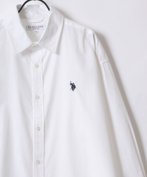 U.S. POLO ASSN.(ユーエスポロアッスン)の「U.S. POLO ASSN./ユーエスポロアッスン オーバーサイズ ブロード 無地 ストライプ ロゴ ワンポイント刺繍 レギュラーカラー 長袖シャツ/レディース メンズ(シャツ/ブラウス・メンズ・ブルー系その他/ホワイト系その他/ホワイト/ネイビー・LL/M/L)」の14枚目の写真