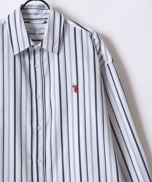 U.S. POLO ASSN.(ユーエスポロアッスン)の「U.S. POLO ASSN./ユーエスポロアッスン オーバーサイズ ブロード 無地 ストライプ ロゴ ワンポイント刺繍 レギュラーカラー 長袖シャツ/レディース メンズ(シャツ/ブラウス・メンズ・ブルー系その他/ホワイト系その他/ホワイト/ネイビー・LL/M/L)」の15枚目の写真