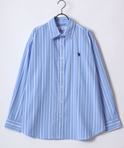 U.S. POLO ASSN.(ユーエスポロアッスン)の「U.S. POLO ASSN./ユーエスポロアッスン オーバーサイズ ブロード 無地 ストライプ ロゴ ワンポイント刺繍 レギュラーカラー 長袖シャツ/レディース メンズ(シャツ/ブラウス・メンズ・ブルー系その他/ホワイト系その他/ホワイト/ネイビー・LL/M/L)」の9枚目の写真